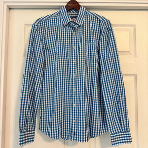 Men's Johnnie-O Button Up Abner Shirt Size M Oceanside Blue Plaid Long Sleeve